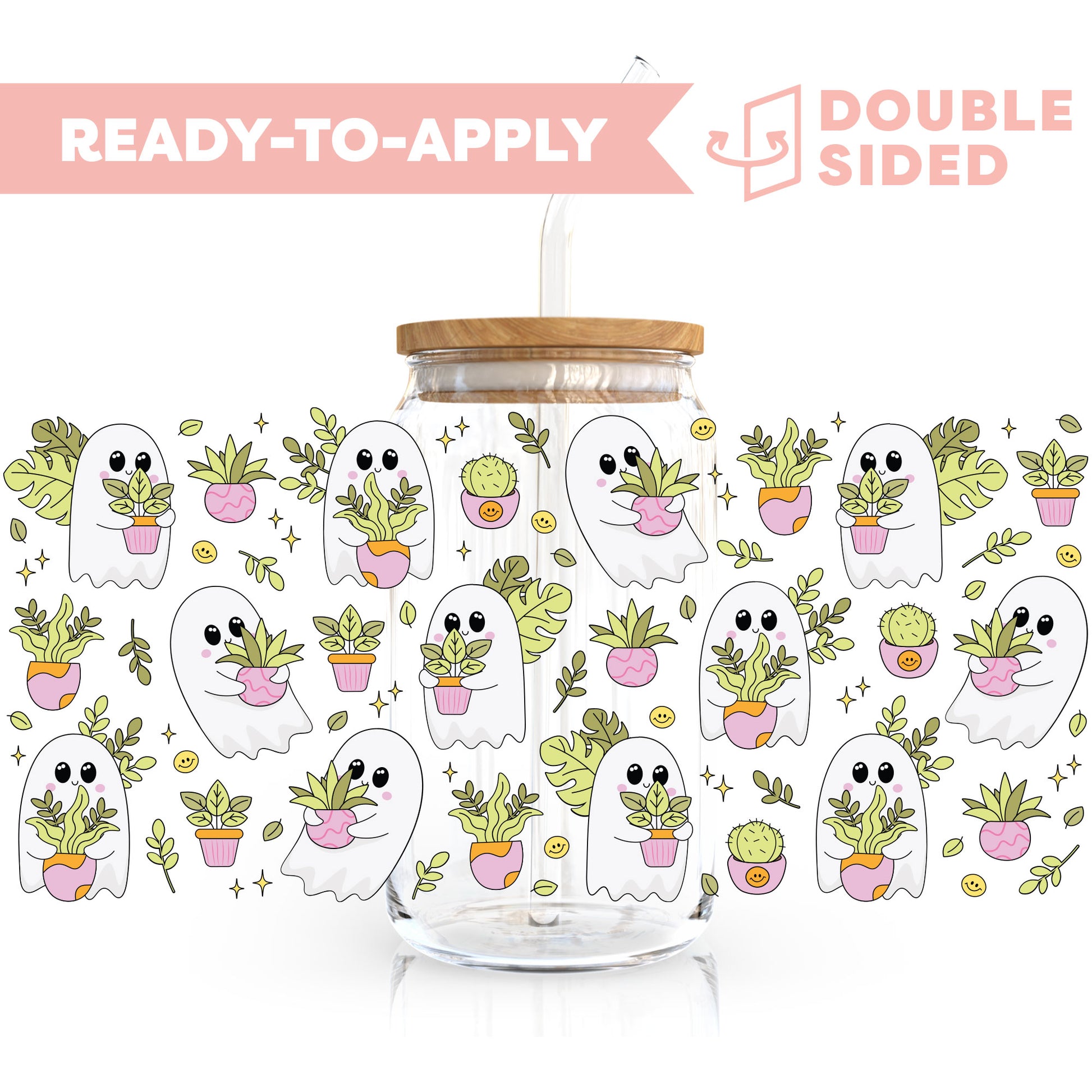 [ Double Sided ] 16oz Cup UV DTF Decal | House Plant Ghost