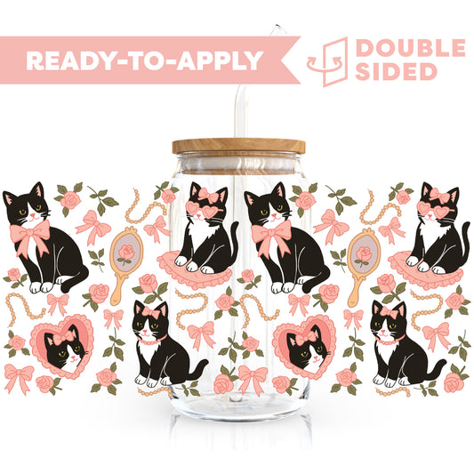  [ Double Sided ] 16oz Cup UV DTF Decal | Romantic Black Cat 😻