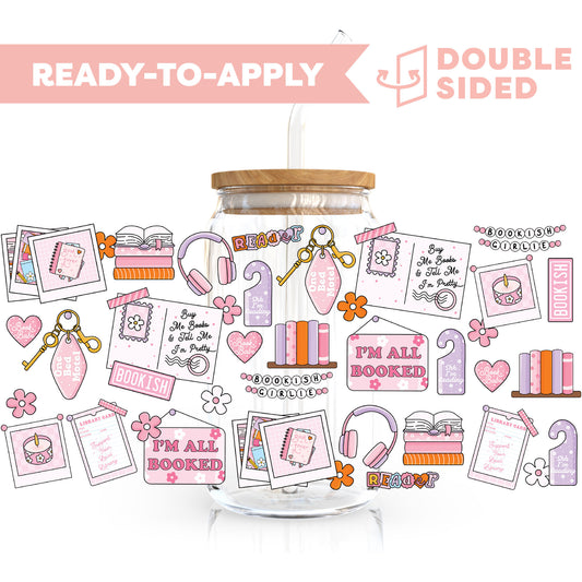 [ Double Sided ] 16oz Cup UV DTF Decal | I'm All Booked 🛋️