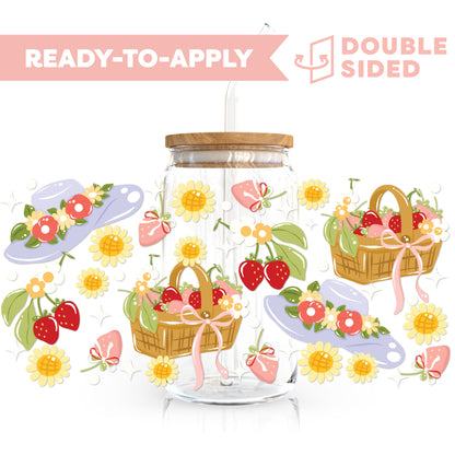 [ Double Sided ] 16oz Cup UV DTF Decal | Spring Strawberry Paradise