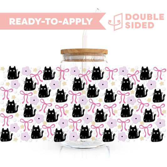[ Double Sided ] 16oz Cup UV DTF Decal | Kawaii Black Cat 🐾