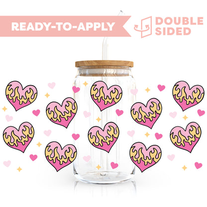 [ Double Sided ] 16oz Cup UV DTF Decal | Fire Heart 