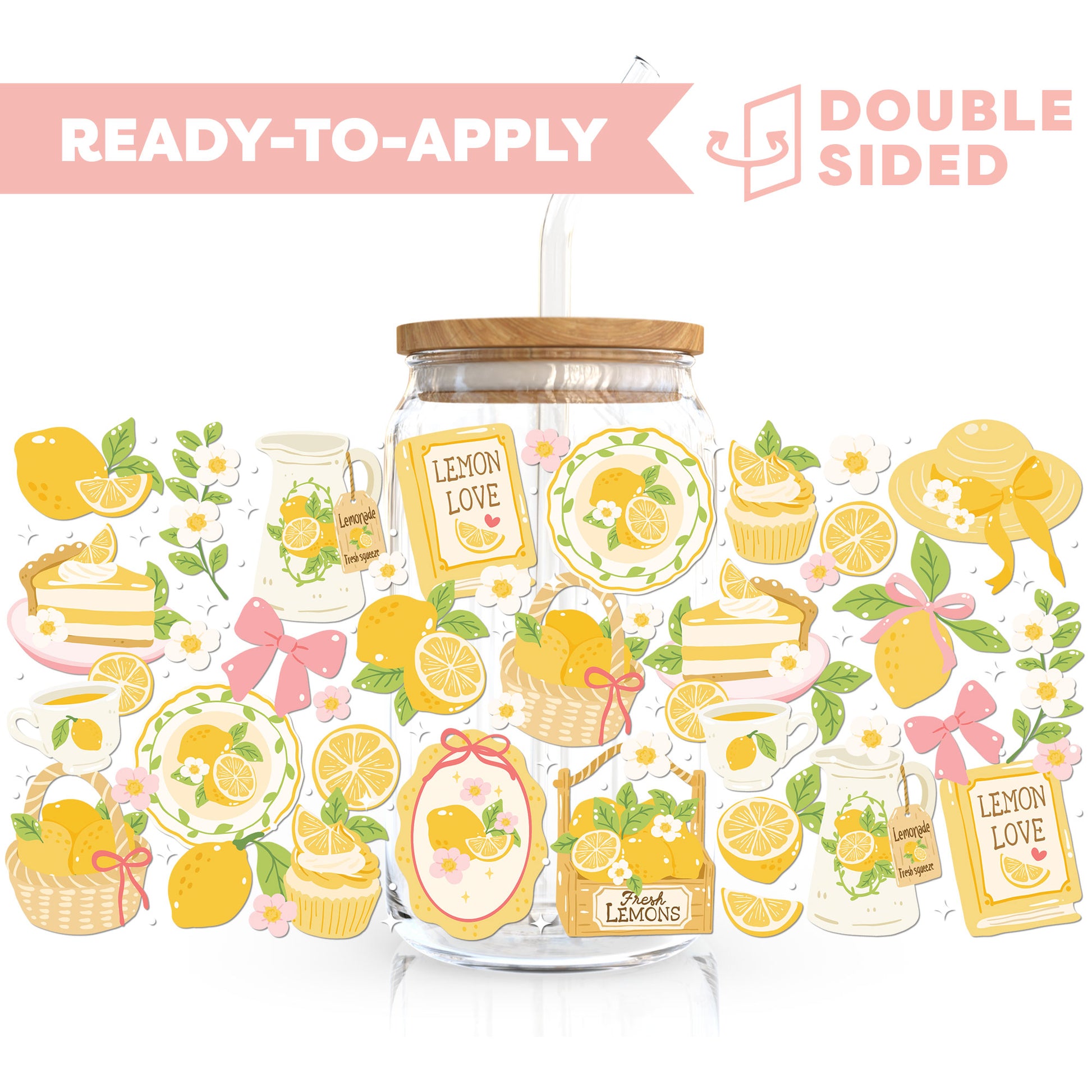 [ Double Sided ] 16oz Cup UV DTF Decal | Lemon Love