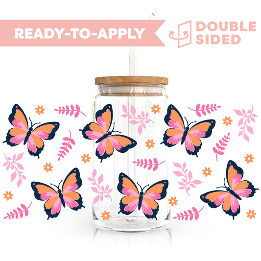 [ Double Sided ] 16oz Cup UV DTF Decal | Pink Butterfly