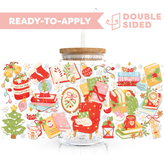 [ Double Sided ] 16oz Cup UV DTF Decal | Merry Bookish Christmas
