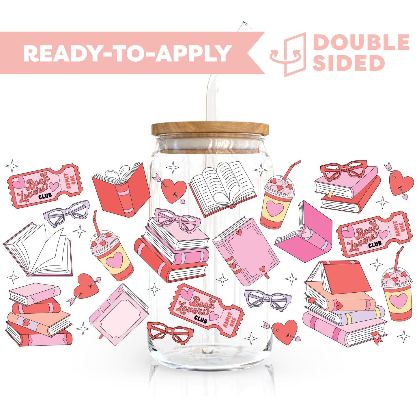 [ Double Sided ] 16oz Cup UV DTF Decal | Book Lovers Club ☕