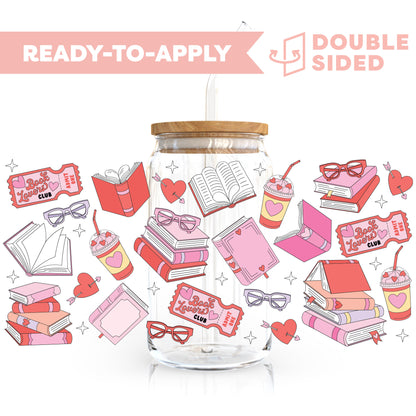 [ Double Sided ] 16oz Cup UV DTF Decal | Book Lovers Club ☕