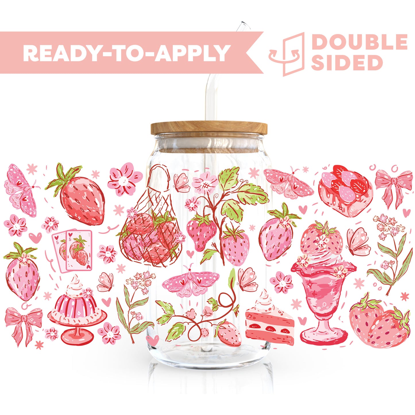 [ Double Sided ] 16oz Cup UV DTF Decal | Strawberry Dream 🍓