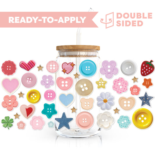 [ Double Sided ] 16oz Cup UV DTF Decal | Cute Little Buttons