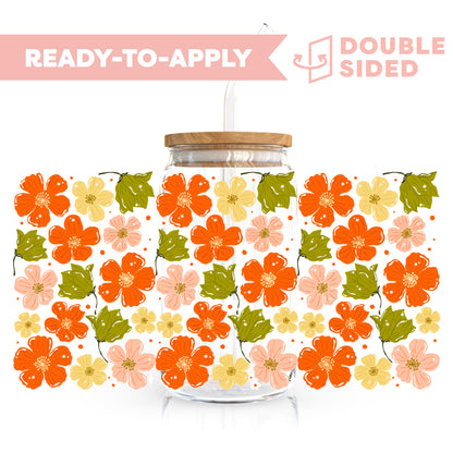 [ Double Sided ] 16oz Cup UV DTF Decal | Orange Flower Field