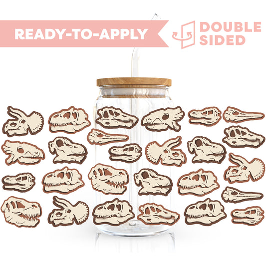 [ Double Sided ] 16oz Cup UV DTF Decal | Fossil Dino