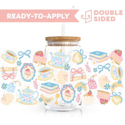 [ Double Sided ] 16oz Cup UV DTF Decal | Blue Coquette Tea Time