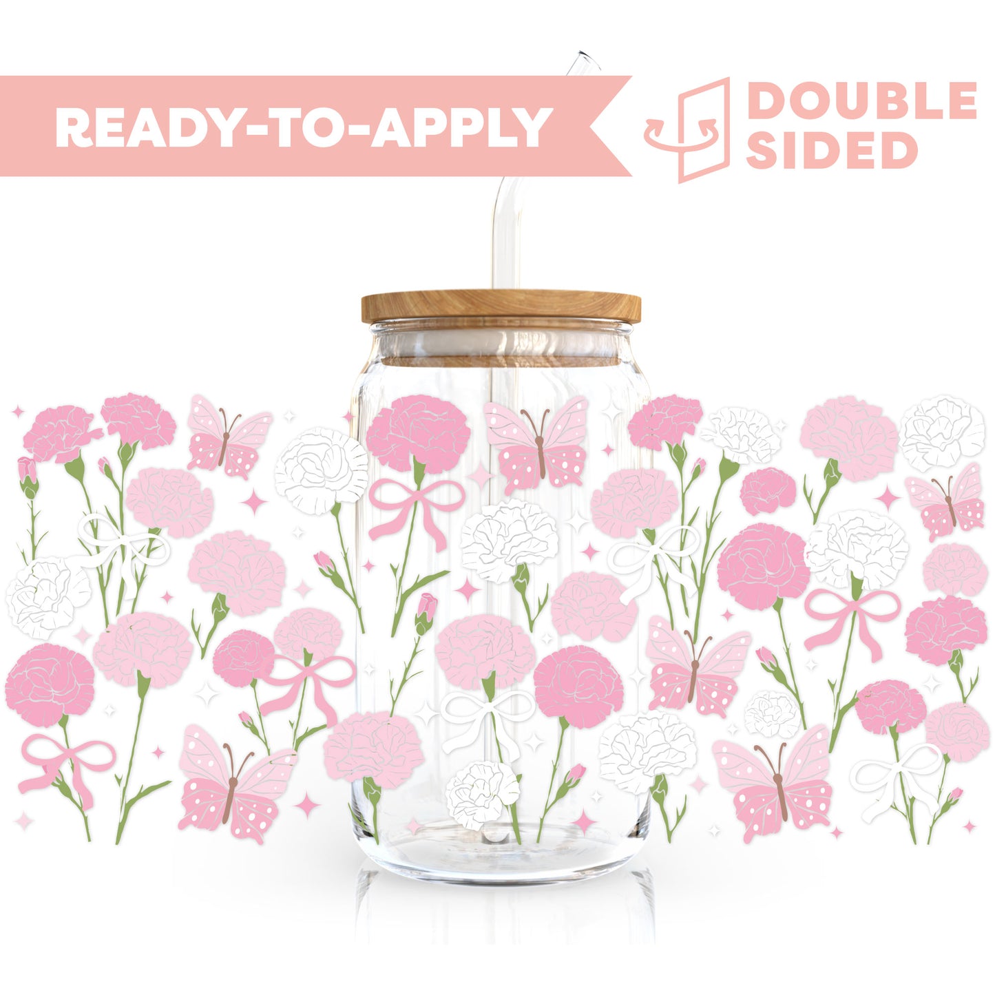 [ Double Sided ] 16oz Cup UV DTF Decal | Carnation Butterfly
