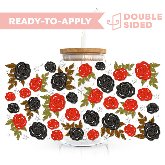 [ Double Sided ] 16oz Cup UV DTF Decal | Red & Black Rose
