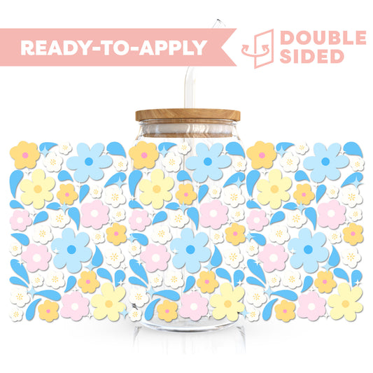 [ Double Sided ] 16oz Cup UV DTF Decal | Pastel Floral Field