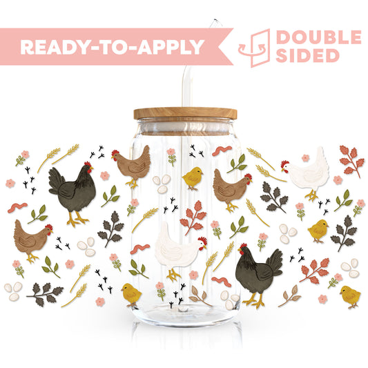 [ Double Sided ] 16oz Cup UV DTF Decal | Chicken Farm
