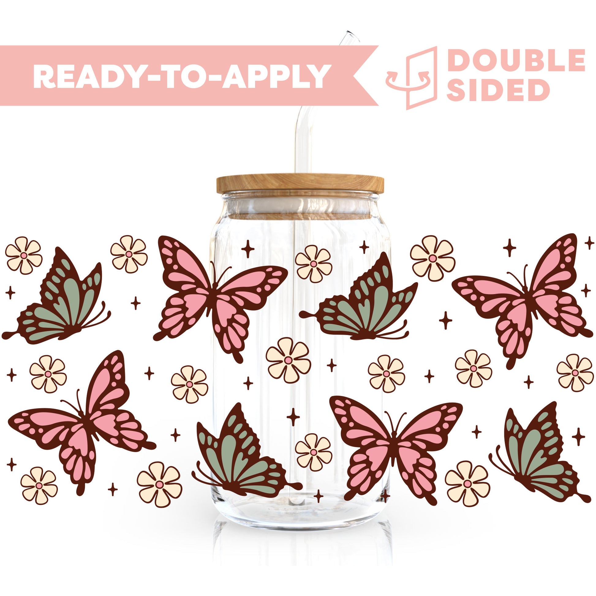 [ Double Sided ] 16oz Cup UV DTF Decal | Floral Butterfly