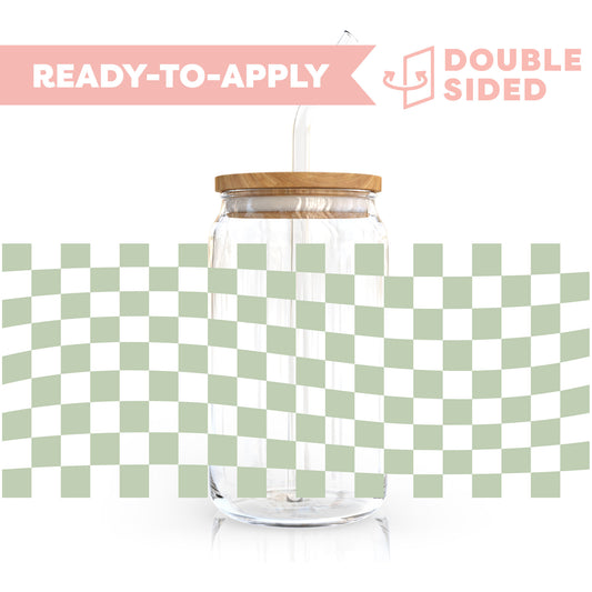 [ Double Sided ] 16oz Cup UV DTF Decal | Wavy Matcha Checkered