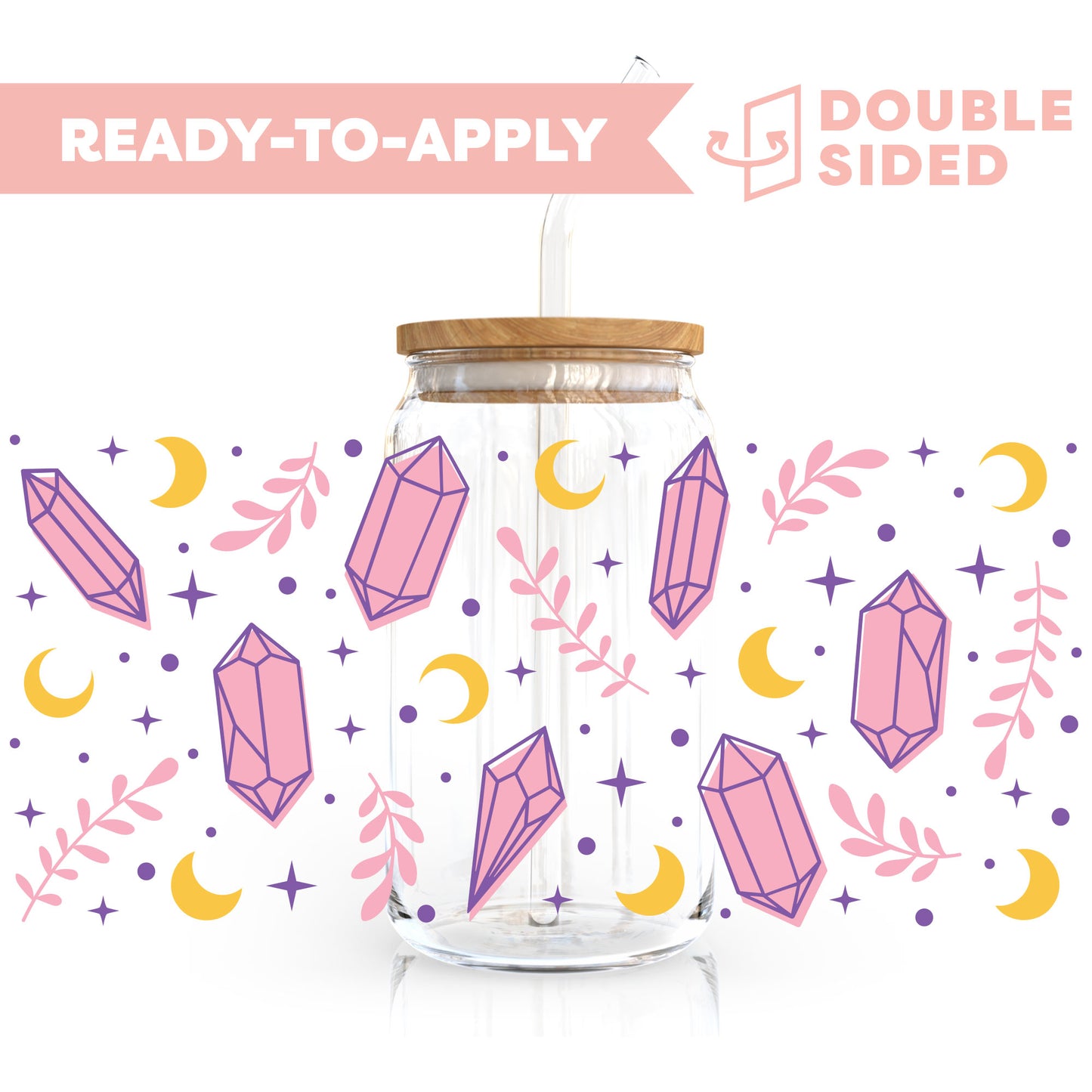 [ Double Sided ] 16oz Cup UV DTF Decal | Crystal Stone