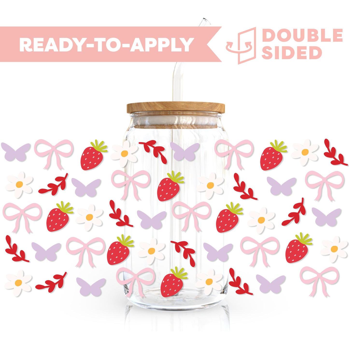 [ Double Sided ] 16oz Cup UV DTF Decal | Romantic Strawberry