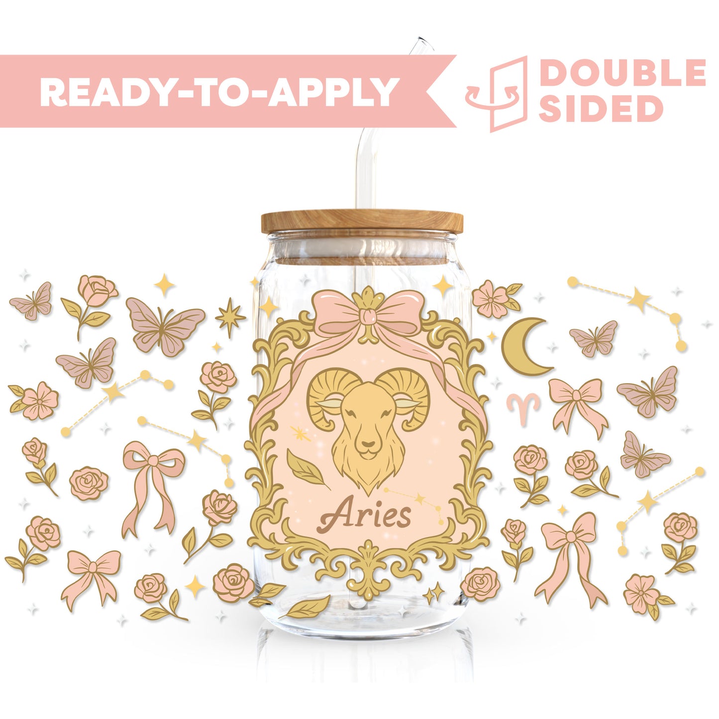 [ Double Sided ] 16oz Cup UV DTF Decal | Coquette Aries