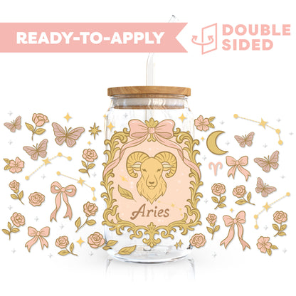 [ Double Sided ] 16oz Cup UV DTF Decal | Coquette Aries
