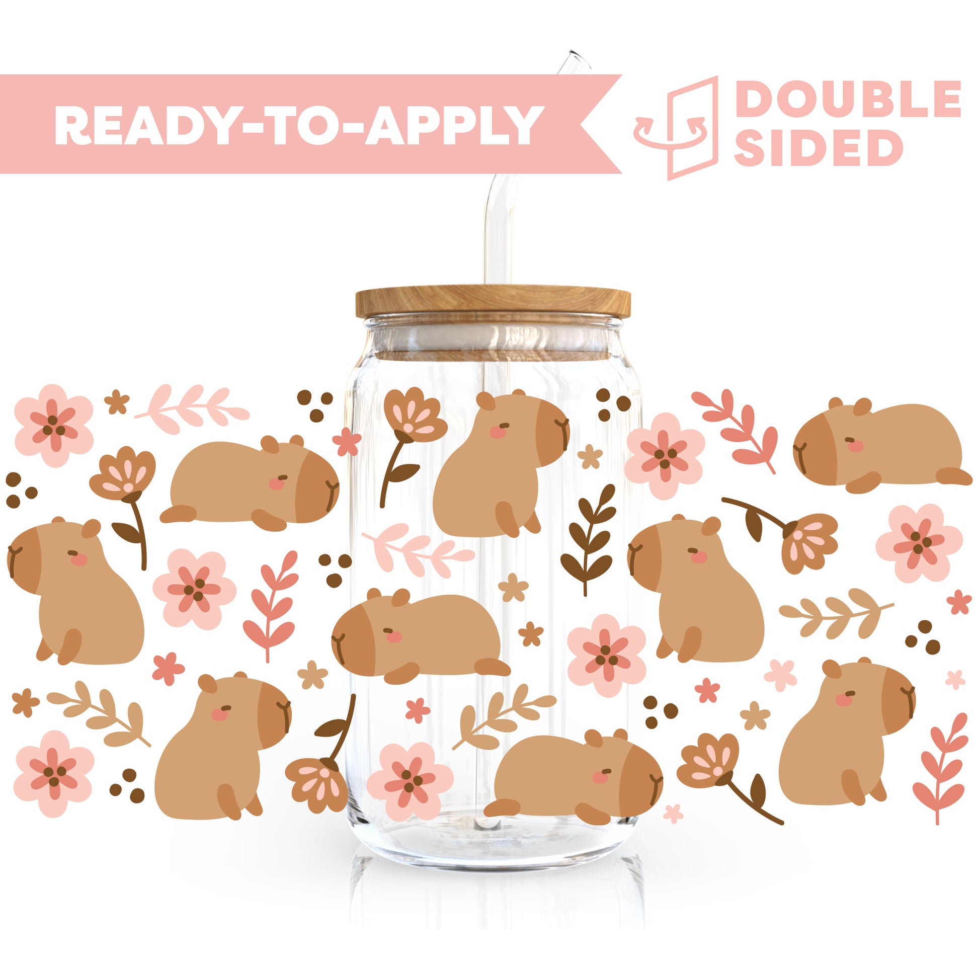 [ Double Sided ] 16oz Cup UV DTF Decal | Floral Capybara[ Double Sided ] 16oz Cup UV DTF Decal | Floral Capybara