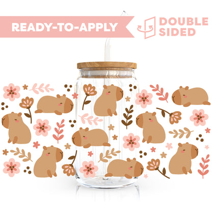 [ Double Sided ] 16oz Cup UV DTF Decal | Floral Capybara[ Double Sided ] 16oz Cup UV DTF Decal | Floral Capybara