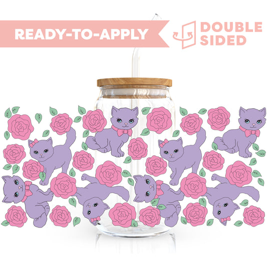 [ Double Sided ] 16oz Cup UV DTF Decal | Kitty & Roses