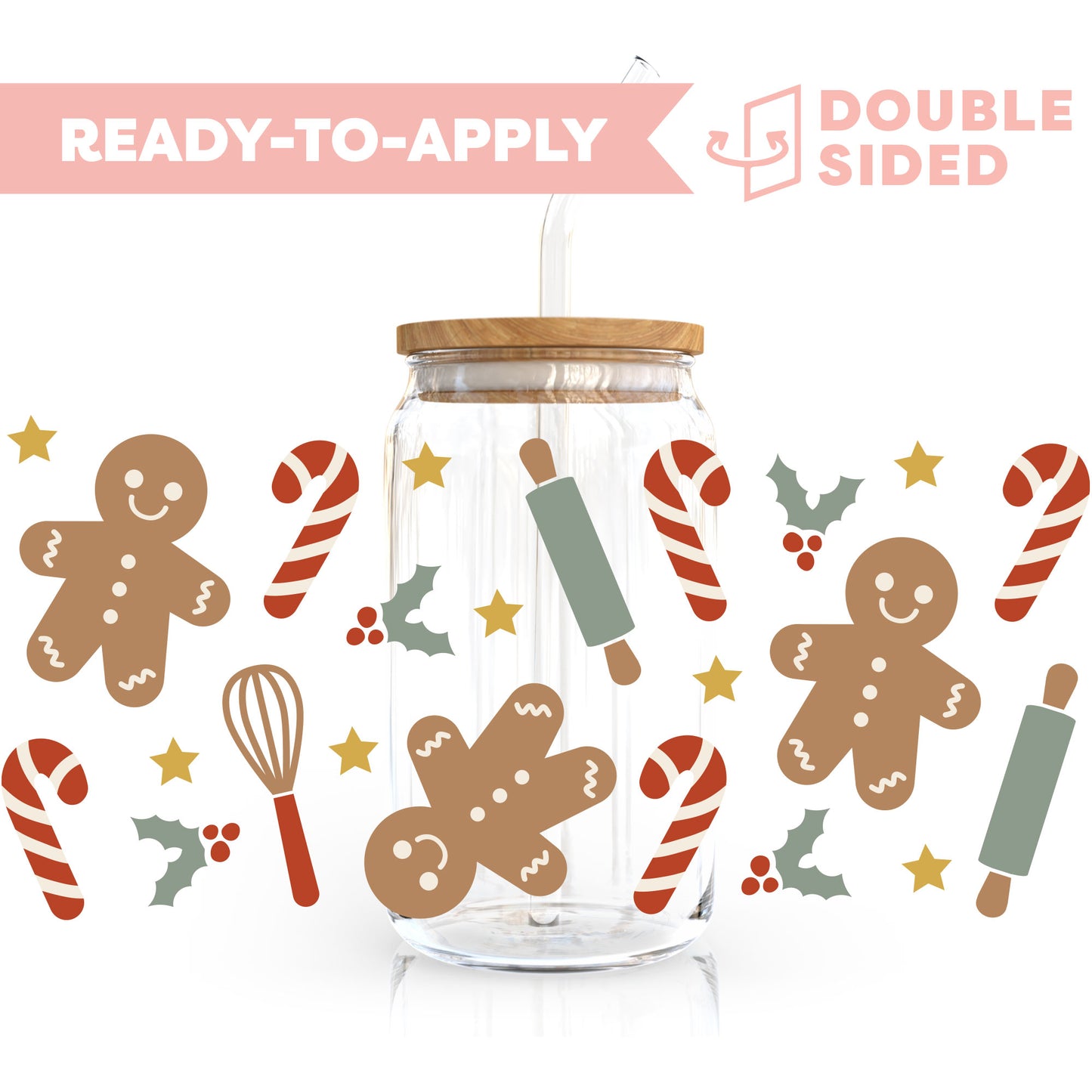 [ Double Sided ] 16oz Cup UV DTF Decal |  Gingerbread Man Baking