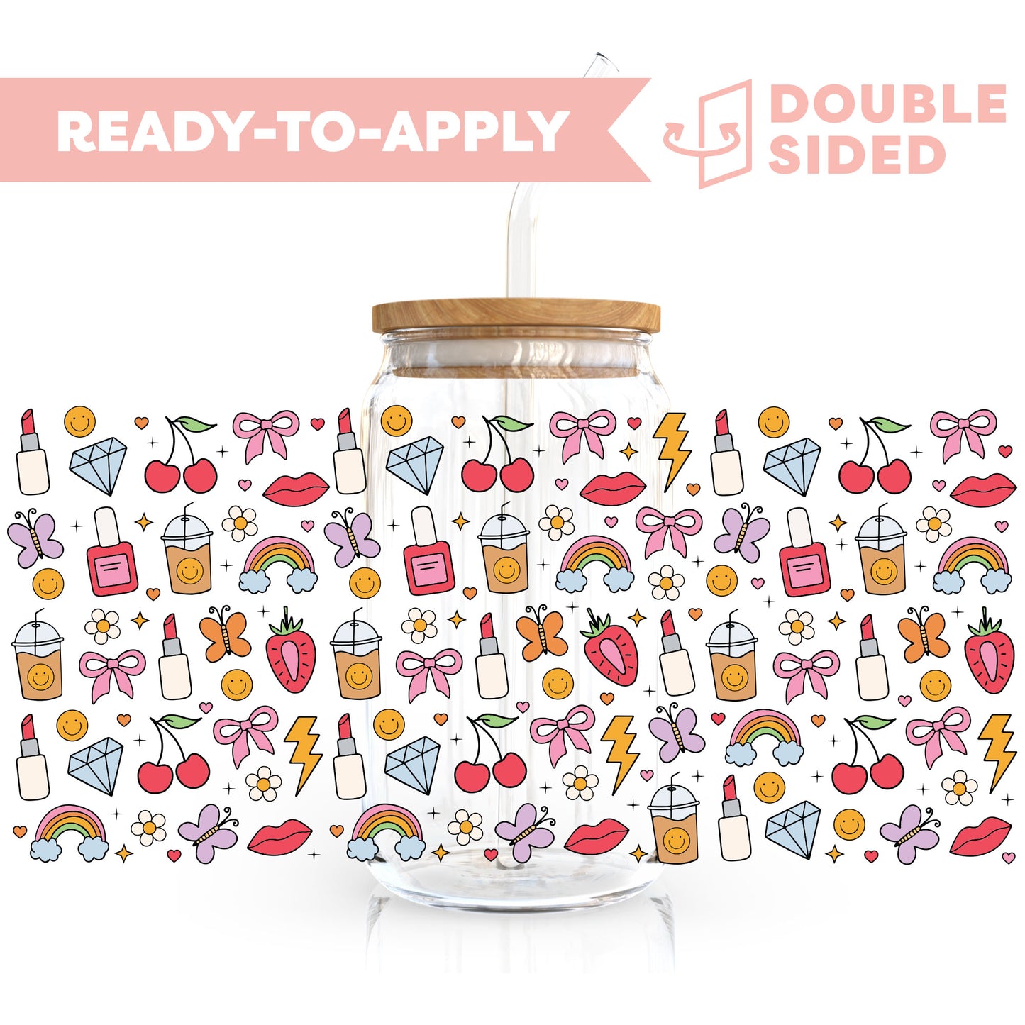 [ Double Sided ] 16oz Cup UV DTF Decal | Happy Girl