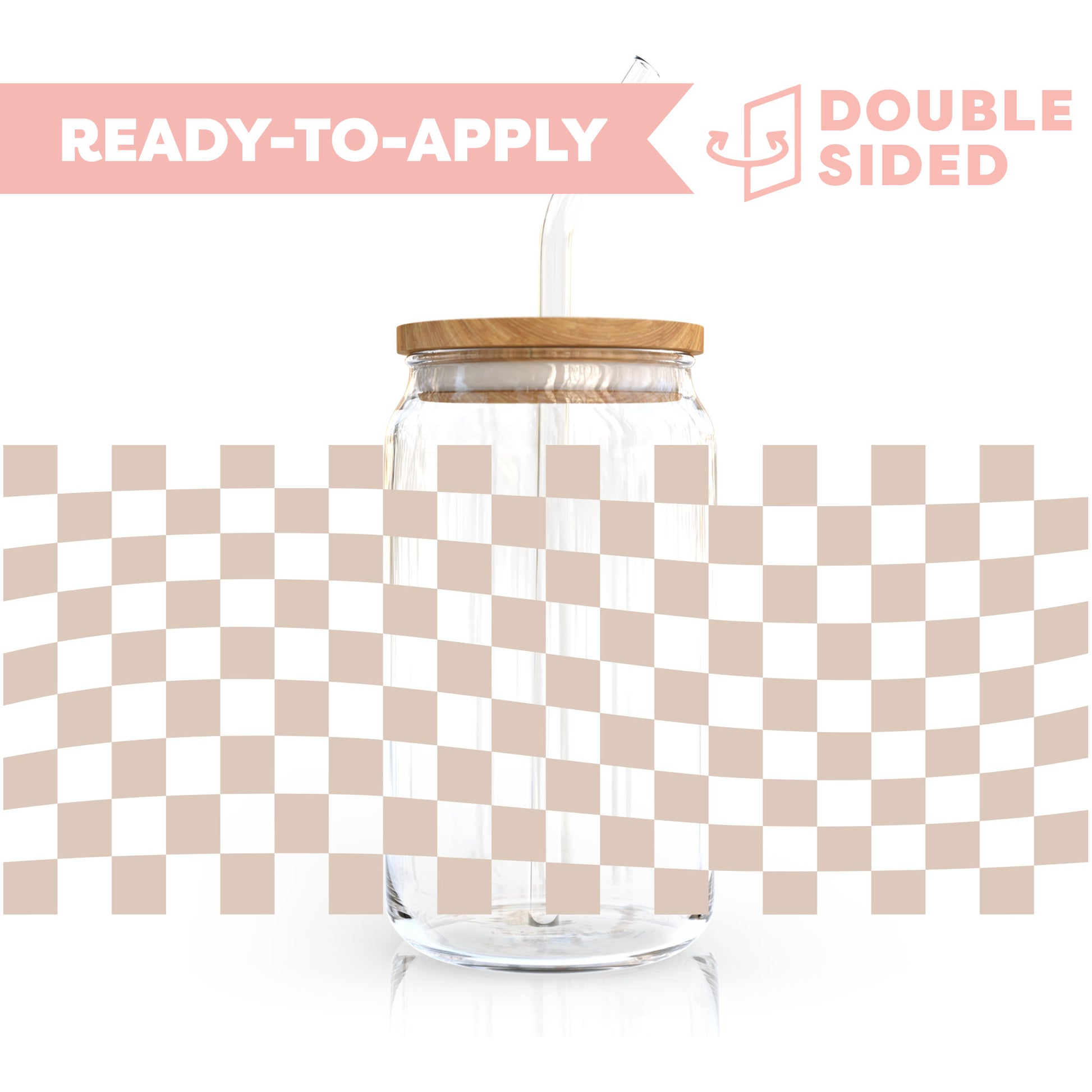 [ Double Sided ] 16oz Cup UV DTF Decal | Wavy Beige Checkered