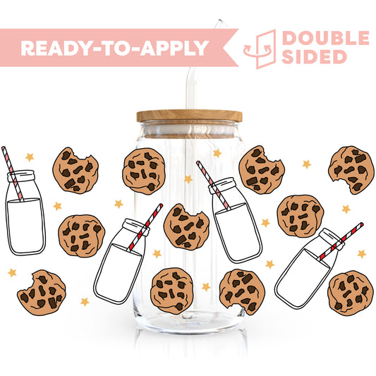 [ Double Sided ] 16oz Cup UV DTF Decal | Milk & Cookies