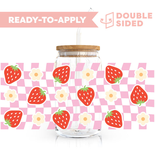 16oz Cup UV DTF Decal | Checkered Strawberry