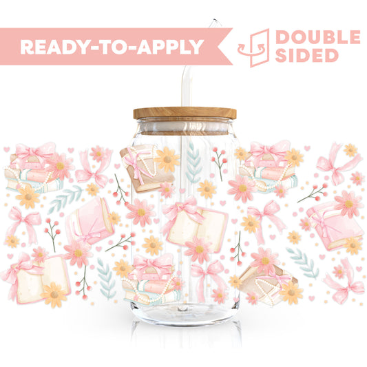 [ Double Sided ] 16oz Cup UV DTF Decal | Romantic Bow & Reading Time