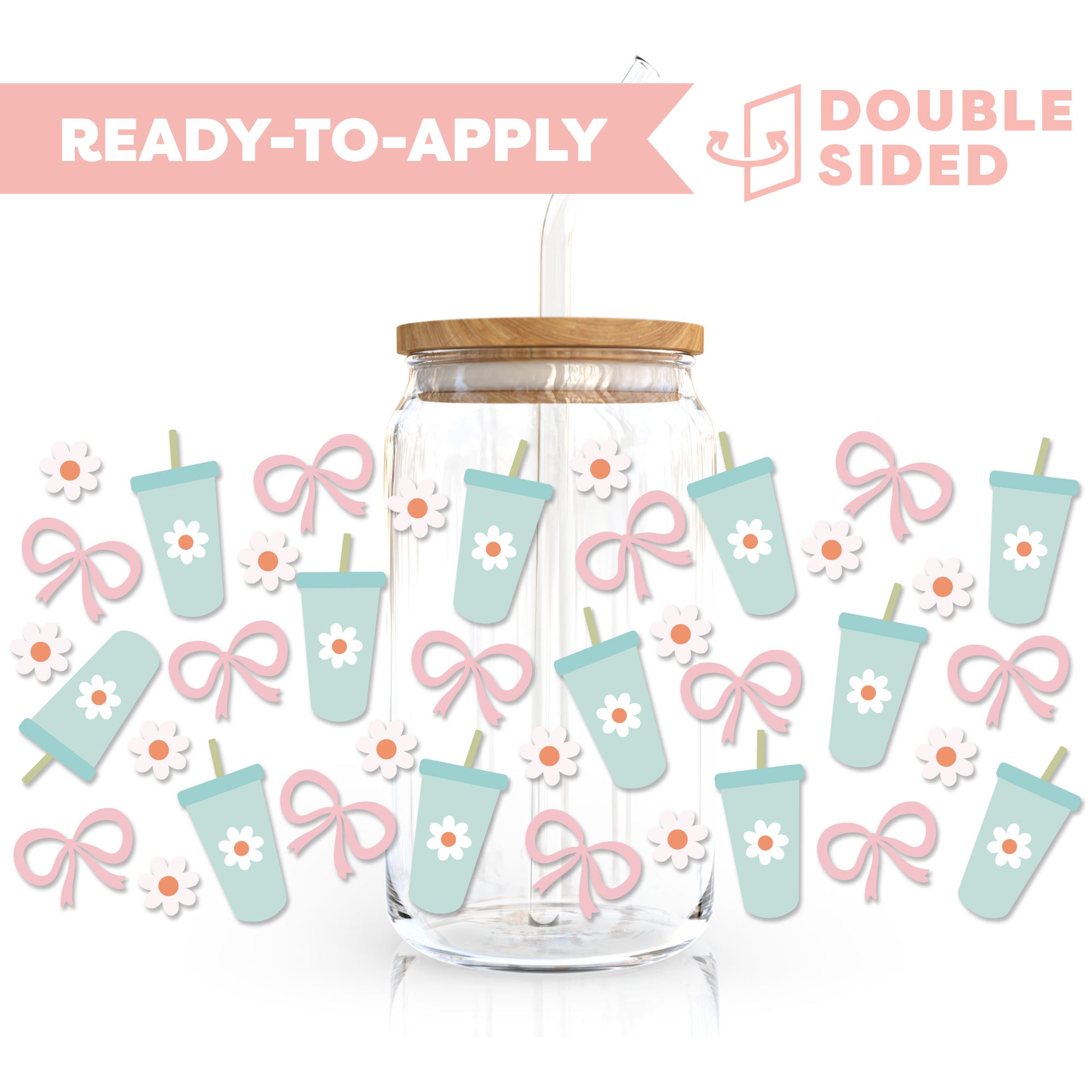 [ Double Sided ] 16oz Cup UV DTF Decal | Girly Bow Tumbler