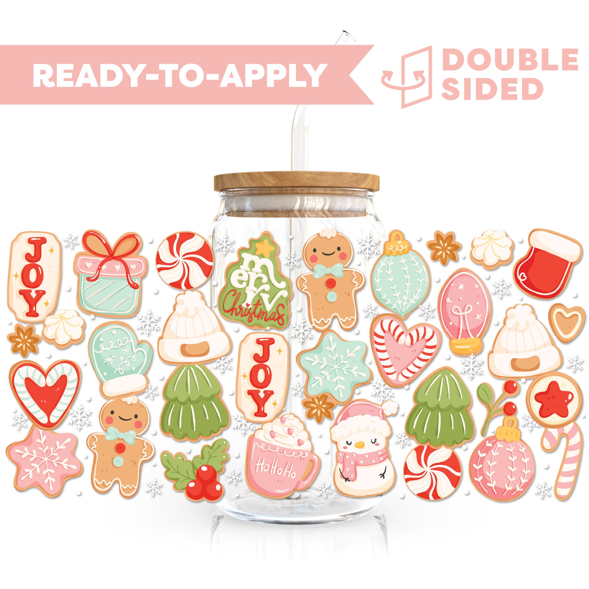 [ Double Sided ] 16oz Cup UV DTF Decal | Eat Cookies and Be Merry