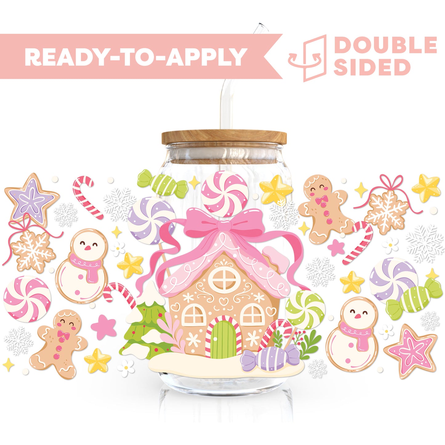 [ Double Sided ] 16oz Cup UV DTF Decal | Magical Gingerbread House