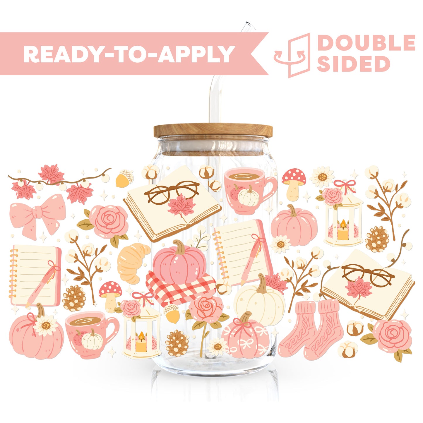 [ Double Sided ] 16oz Cup UV DTF Decal | Cozy Blush Fall
