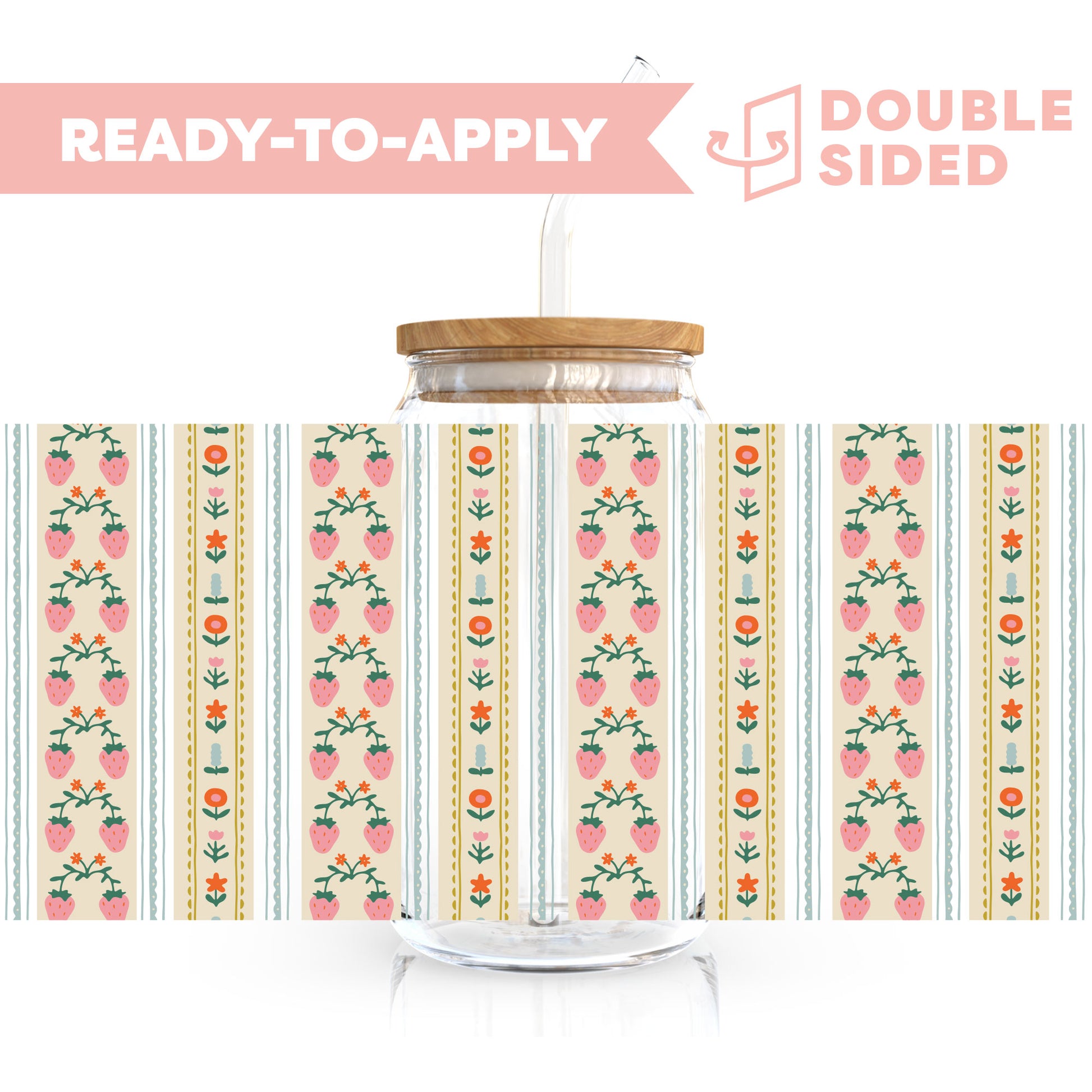 [ Double Sided ] 16oz Cup UV DTF Decal | Strawberry Washi Tape