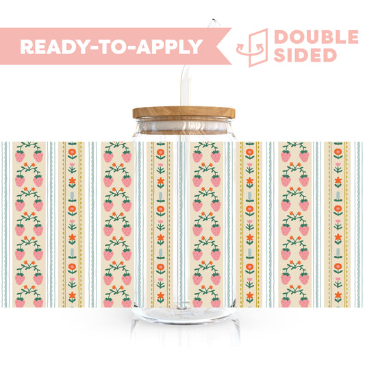[ Double Sided ] 16oz Cup UV DTF Decal | Strawberry Washi Tape