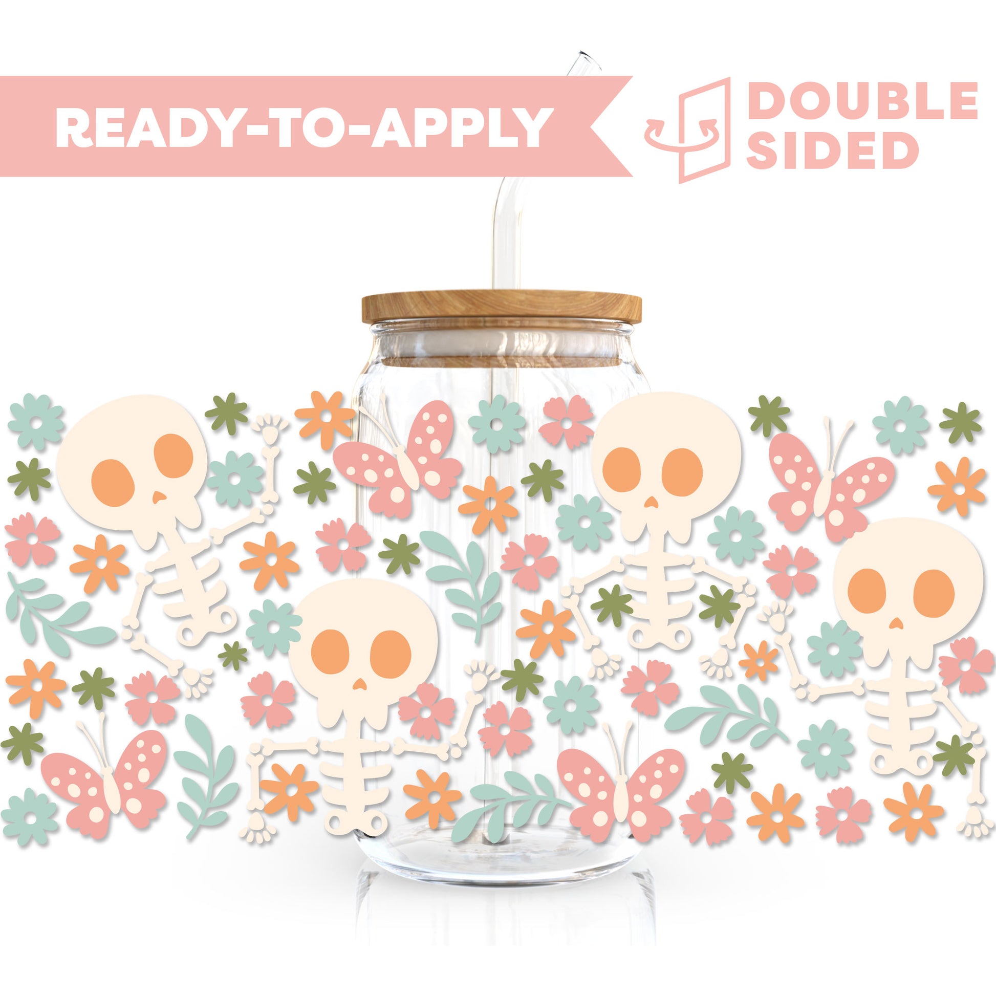 [ Double Sided ] Bookmark UV DTF Decal | Floral Skeleton