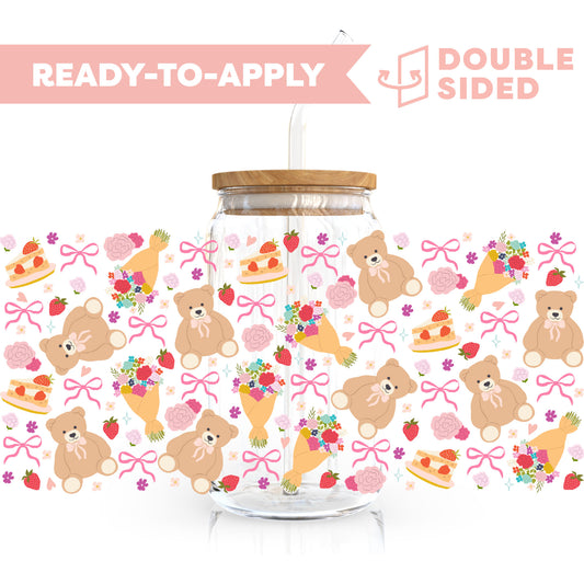 [ Double Sided ] 16oz Cup UV DTF Decal | Strawberry & Bear
