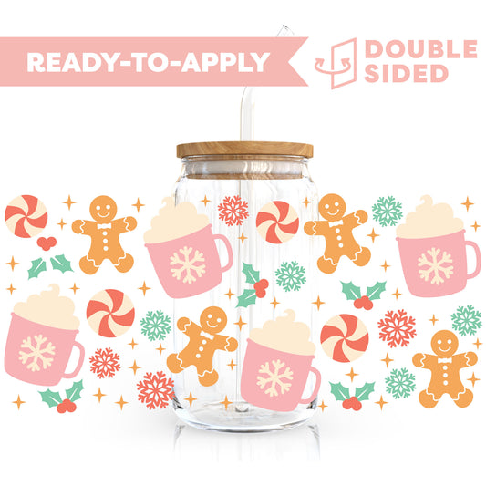 [ Double Sided ] 16oz Cup UV DTF Decal | Gingerbread Man Cafe