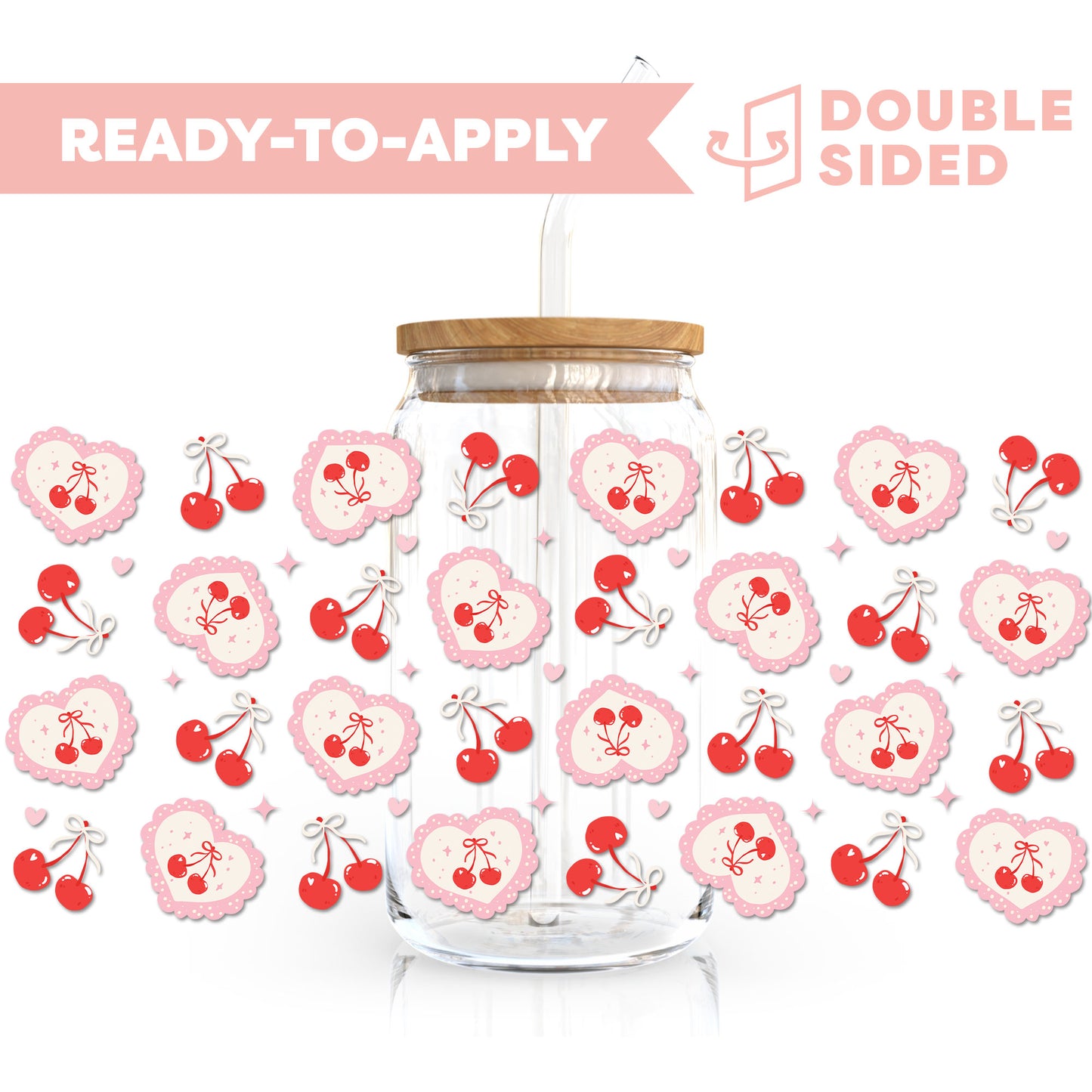 [ Double Sided ] 16oz Cup UV DTF Decal | Romantic Cherry 💘