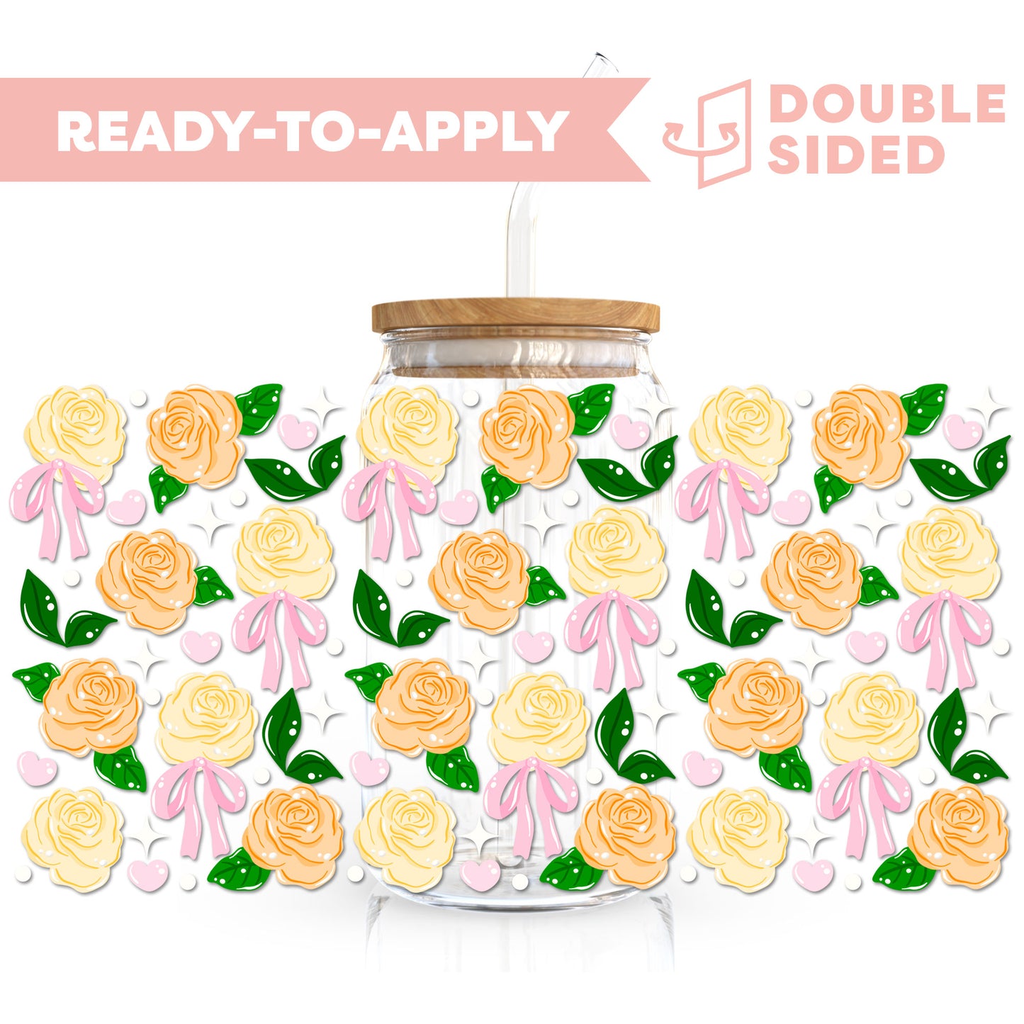 [ Double Sided ] 16oz Cup UV DTF Decal | Coquette Rose