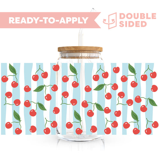[ Double Sided ] 16oz Cup UV DTF Decal | Cherry Stripe