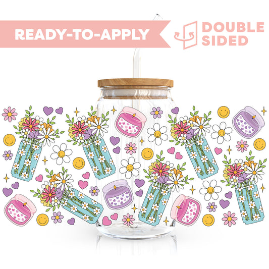 [ Double Sided ] 16oz Cup UV DTF Decal | Floral Candle