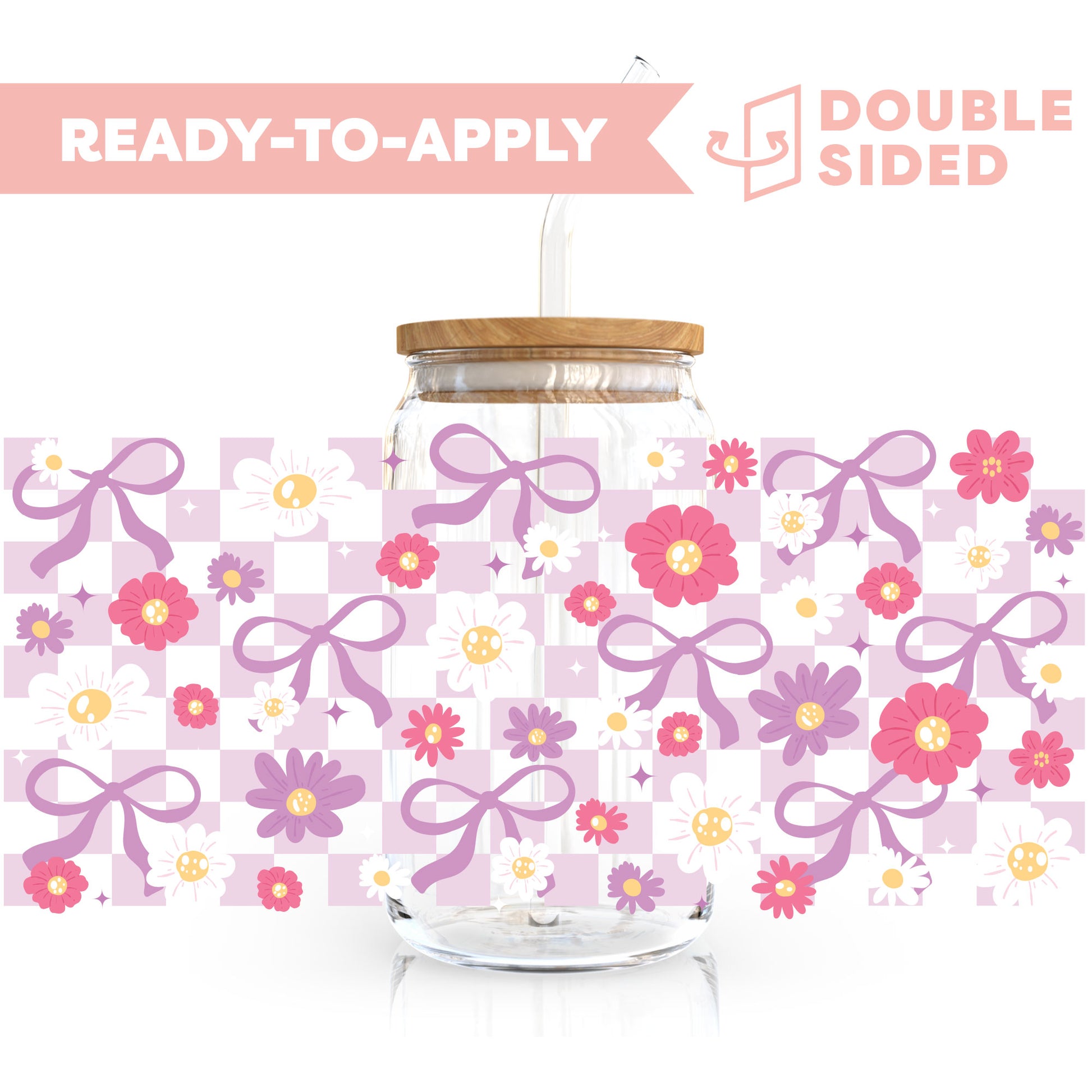 [ Double Sided ] 16oz Cup UV DTF Decal | Lavender Checkered Girlie