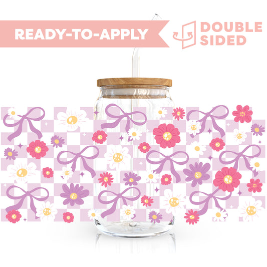 [ Double Sided ] 16oz Cup UV DTF Decal | Lavender Checkered Girlie